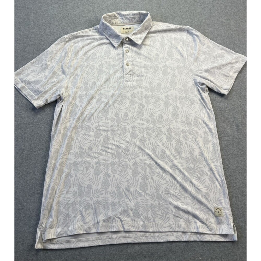 Linksoul Mens Printed Delray Polo XL White Gray Leaf Print Golf Performance